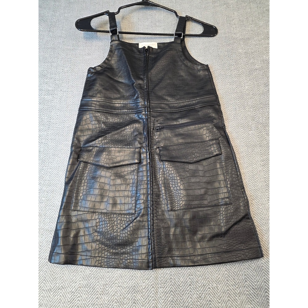 Biscotti Collezioni Girls Black Faux Leather Croc Embossed Jumper Dress Size 7